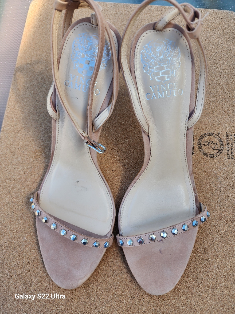 Vince Camuto Blush Suede Studded Ankle-Strap Heels